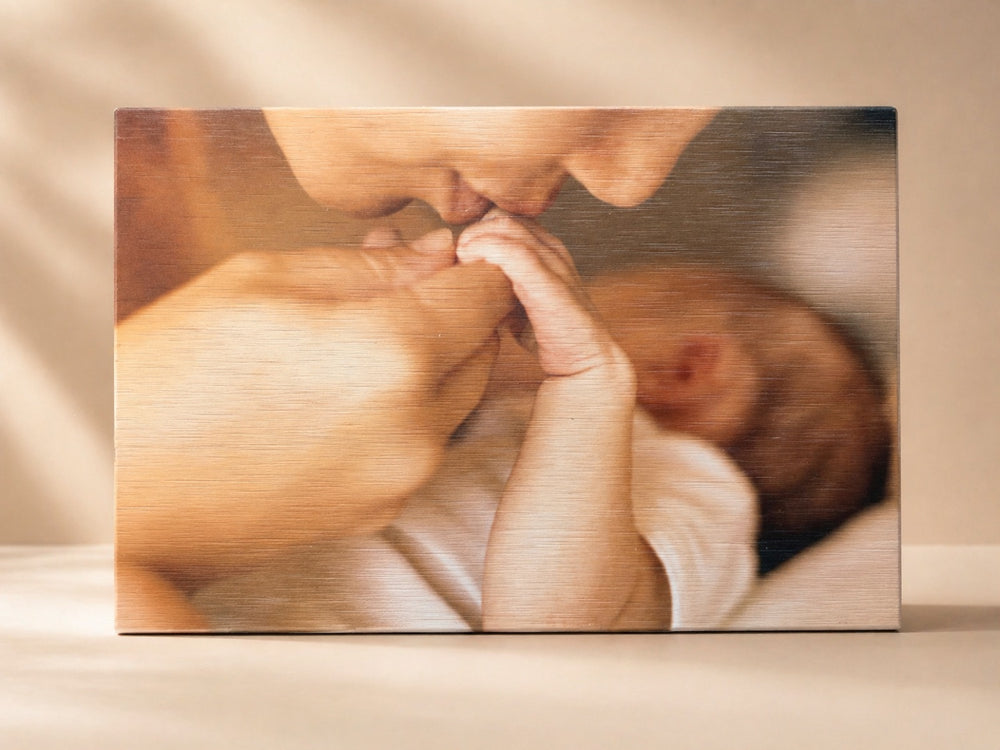 Tirage photo baptême bois composite éco 30x20 fabriqué en Savoie